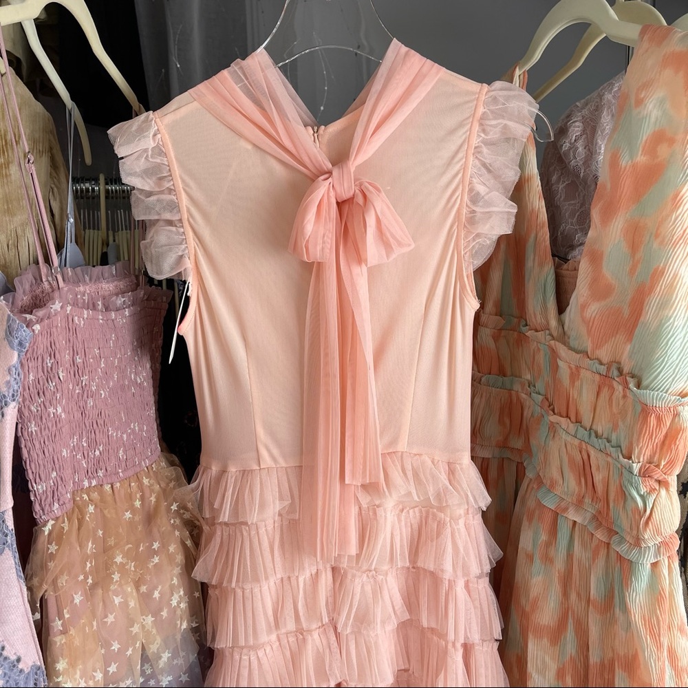 📌 L’ATISTE Chiffon Maxi Dress Multi-Tiered Pleated Ruffles Stretchy Bodice Lined - Picture 7 of 16